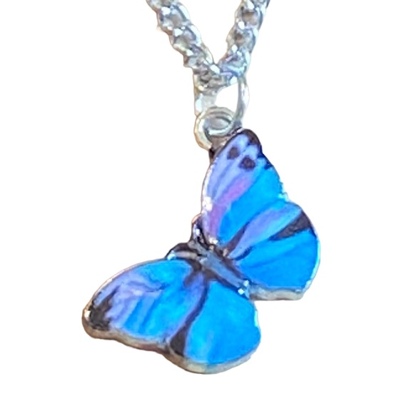 Purple and Blue Dainty Butterfly Necklace with Silver Chain - Picture 2 of 5